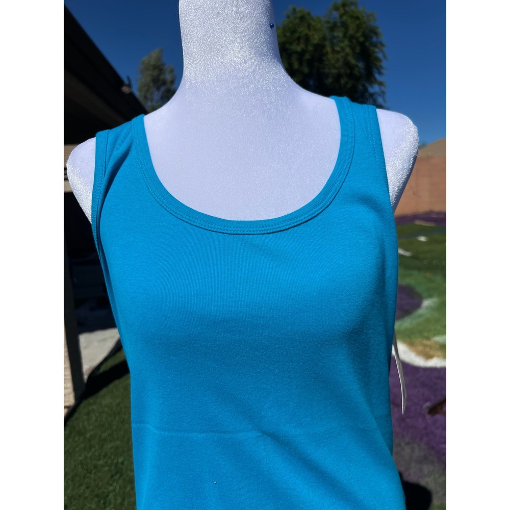Womens Turquoise Blue Ribbed Knit Scoop Neck Sleeveless Tank Top Solid Basic